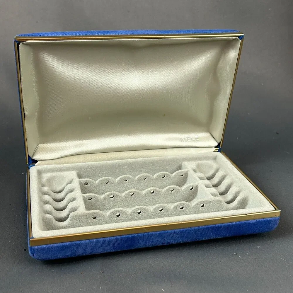 Mele Jewel Case Hinged Clamshell Blue Velvet Rings Earrings Travel 7